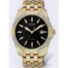 Citizen Eco Drive Men`s Gold Wr100 Water Resistant 36 Diamond Watch