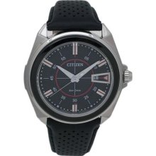 Citizen Eco Drive Men's Watch with Black Leather Strap and Dark Grey