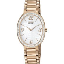 Citizen Ladies Allura Eco-Drive Rose Gold Tone Oval Stainless Steel Case and Bracelet Silver Dial EX1223-51A