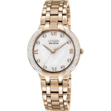 Citizen Ladies Bella Eco-Drive Rose Gold Tone Stainless Steel Case and Bracelet Silver Tone Dial EM0123-50A