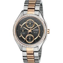 Citizen Ladies Drive Two Tone Stainless Steel Case and Bracelet Gray Dial Swarovski Crystals FD1066-59H