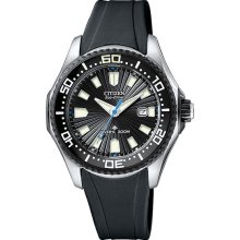 Citizen Ladies Eco-Drive Promaster Diver 300 Meters Black Rubber Strap Black Dial EP6030-06E