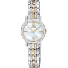Citizen Ladies Eco-Drive Two Tone Silhouette Swarovski Crystal Bezel Mother of Pearl Dial EX1244-51D