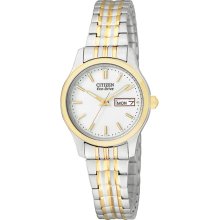Citizen Ladies Two Tone Stainless Steel Expansion Band White Dial EW3154-90A