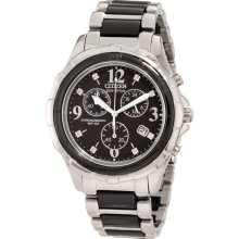 Citizen Ladies Two Tone Stainless Steel Eco-Drive Chronograph Black Dial Date Display FB1241-53E