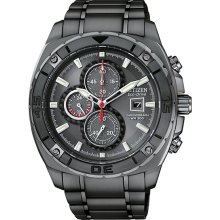 Citizen Men's Black Stainless Steel Eco-Drive Chronograph Carbon Fiber Dial Accents CA0307-51H