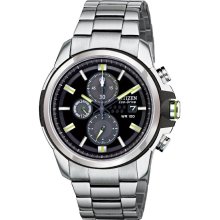 Citizen Mens Drive AR 2.0 Eco-Drive Chronograph Stainless Watch - Silver Bracelet - Black Dial - CA0428-56E