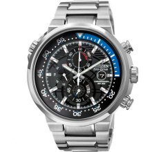 Citizen Men's Eco-Drive Chronograph Stainless Steel Case and Bracelet Black Dial Date Display CA0440-51E