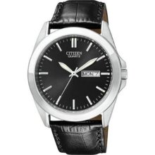 Citizen Men's Eco-Drive BF0580-06E Black Leather Quartz Watch with Black Dial