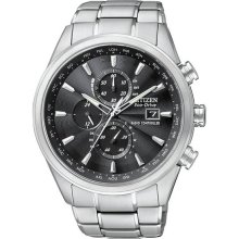 Citizen Men's Eco-Drive Stainless Steel Case and Bracelet Radio Controlled Chronograph Black Dial AT8010-58E