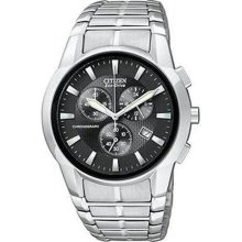 Citizen Mens Eco Drive Stainless Steel Black Dial Chronograph Watch At2050-56e
