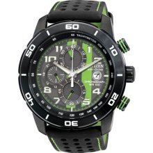 Citizen Men's Eco-Drive Chronograph Stainless Steel Leather Bracelet Black and Green Dial Date Display CA0467-20H
