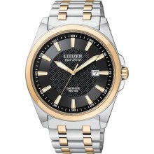 Citizen Mens Eco-Drive Corso Stainless Watch - Silver Bracelet - Black Dial - BM7106-52E