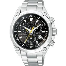 Citizen Men's Eco-Drive Stainless Steel Perpetual Calendar Alarm Chronograph Black Dial BL5380-58E