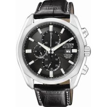 Citizen Men's Titanium Eco-Drive Chronograph Black Dial Sapphire Strap CA0020-05E