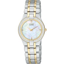 Citizen Womens Eco-Drive Stiletto Diamond Stainless Watch - Silver Bracelet - Pearl Dial - EG3154-51D