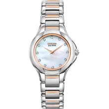 Citizen Womens Signature Series Eco-Drive Diamond Analog Stainless Watch - Silver Bracelet - Pearl Dial - EX1186-55D