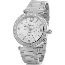 Cortina Silvertone Unisex Crystal Bezel Bracelet Watch With