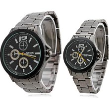 Couple Style Stainless Steel Alloy Analog Quartz Wrist Watch (Black)