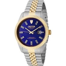 Croton Men's Croton Automatic Diamond Blue Guilloche Dial Gold To ...