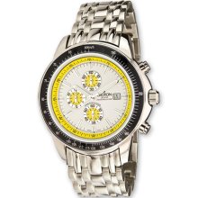 Croton Mens Stainless Steel Yellow/Wht Dial Chronograph Watch XWA3135