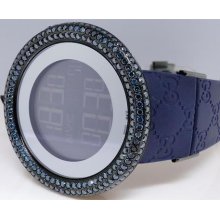 Custom Mens Gucci Digital I-gucci Ya114208 Blue Diamond Watch 10 Ct