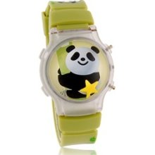 Cute Panda Design Round Dial Digital Watch with Flashing Light & Cover (Green)