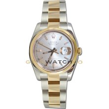 Datejust 116203 Steel & Gold Oyster Band Smooth Silver Dial
