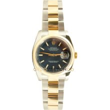 Datejust 116203 Steel & Gold Oyster Band Smooth Bezel Blue Dial