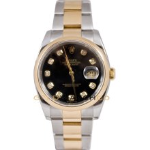 Datejust 116203 Steel Gold Oyster Band Smooth Black Diamond Dial