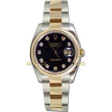 Datejust 116233 Steel Gold Oyster Band Fluted Black Diamond Dial