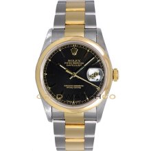 Datejust 16203 Steel & Gold Oyster Band Smooth Bezel Black Dial