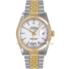 Datejust 16203 Steel & Gold Jubilee Band Smooth Bezel White Dial