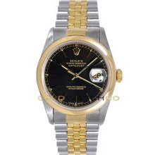 Datejust 16203 Steel & Gold Jubilee Band Smooth Bezel Black Dial