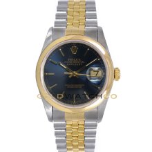 Datejust 16203 Steel & Gold Jubilee Band Smooth Bezel Blue Dial