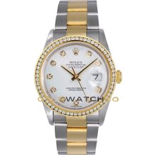 Datejust 16233 Steel Gold Oyster Band White Diamond Dial & Bezel