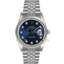 Datejust 16234 Jubilee Band Gold Fluted Bezel Blue Diamond Dial