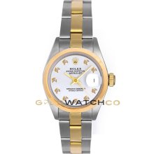 Datejust 69163 Steel Gold Oyster Band Smooth Bezel White Dial