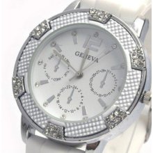 Delicated Unisex Fashion Quartz Wrist Watch Soft White Silicone Strap Crystal Ho