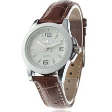 Design Women's Elegant Leather Analog Quartz Wrist Watch (Brown)