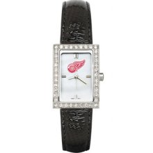 Detroit Red Wings Ladies Allure Watch Black Leather Strap LogoArt