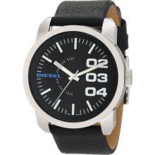 Diesel DZ1373 Menâ€™s Black Leather Band Blue Logo Watch