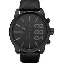Diesel Dz4216 Men's Watch Black Black Dial Leather Strap Chronograph