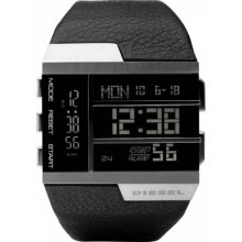 Diesel Oversize Black Leather Cuff Digital Quartz Mens Watch Dz7190