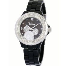 Disney By Ewatchfactory Mickey Mouse Enamel Sparkle Women's Quartz Watch With Black Dial Analogue Display And Black Bracelet 56270-1B