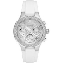 DKNY Mother of Pearl Dial Silver-tone White Rubber Strap Ladies Watch NY8196 - Rubber - White