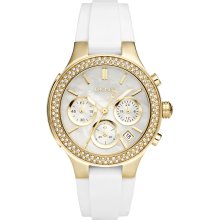 DKNY NY8197 White MOP Dial White Rubber Strap Chrono Ladies Watch