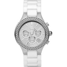 DKNY NY8259 Silver Dial White Ceramic Band Chronograph Women's Watch