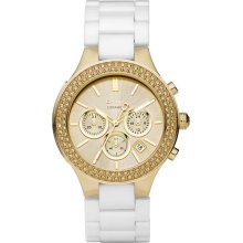 DKNY NY8260 Gold Dial White Ceramic Band Chronograph Women's Watch