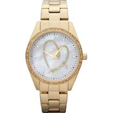 Dkny Ny8472 Ladies Glitz Mother-of-pearl Dial Heart Crystals Logo Luxury Watch .